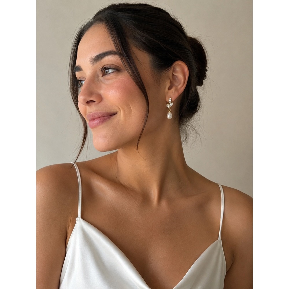 Gold Pearl Drop Earrings - Elegant Bridal Jewelry